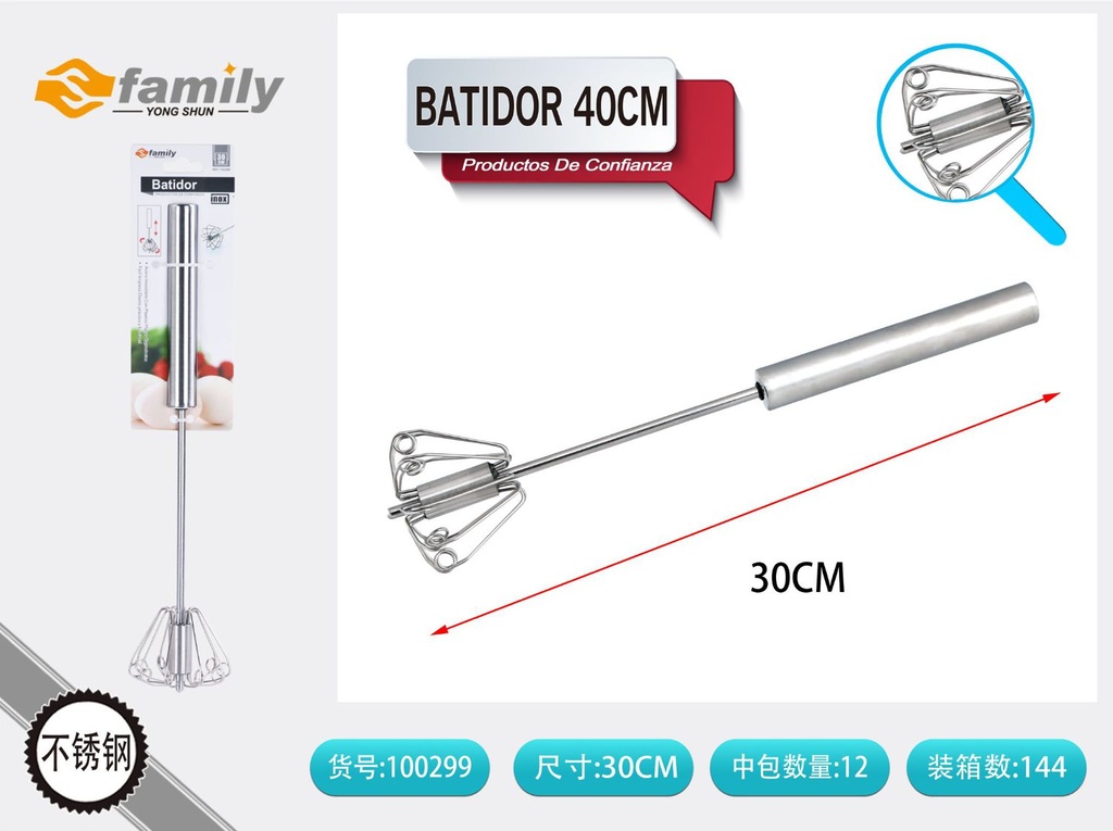 Batidora manual rotativa 30 cm para repostería y cocina