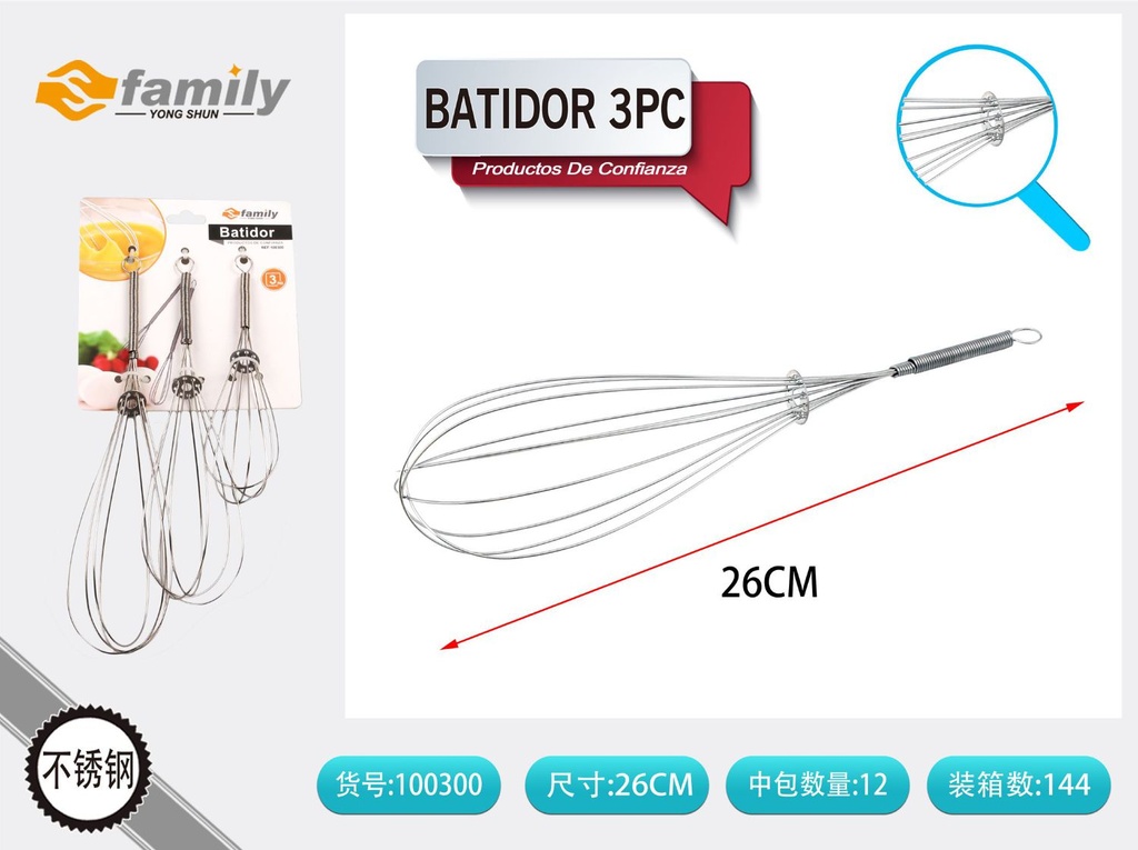 Batidor manual set de 3pcs para cocina