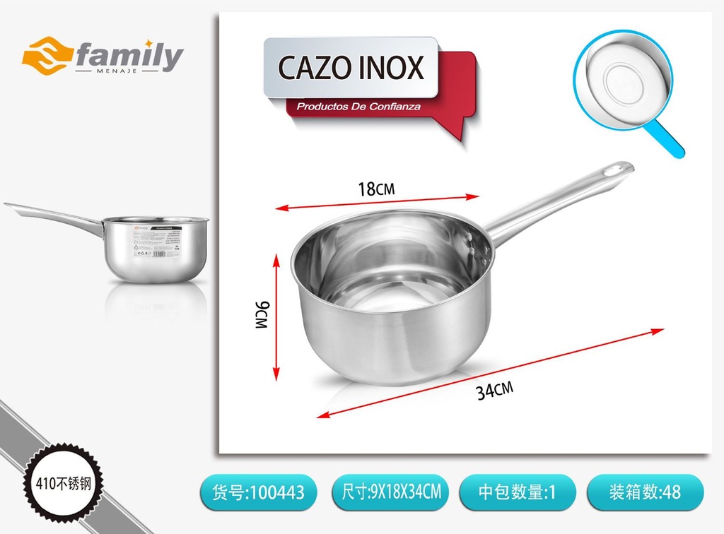 Cazo de acero inoxidable con imán 18cm para cocina