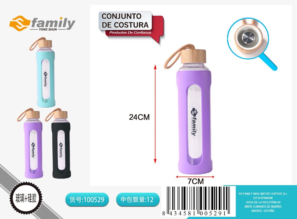 Botella de cristal 550ml con funda de silicona