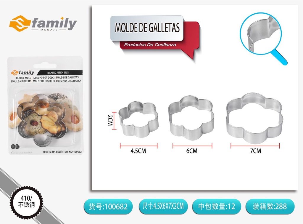 Molde de galletas hexagonal 3 pcs - Utensilios de repostería
