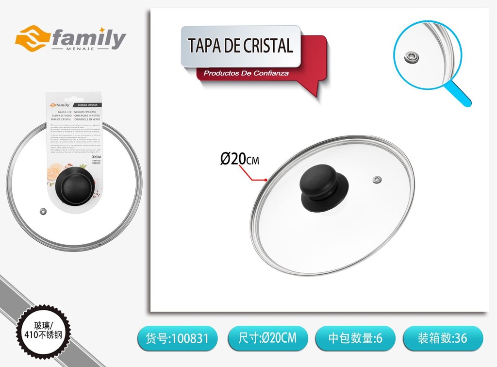 Tapa de cristal G de 20cm - Accesorios de cocina
