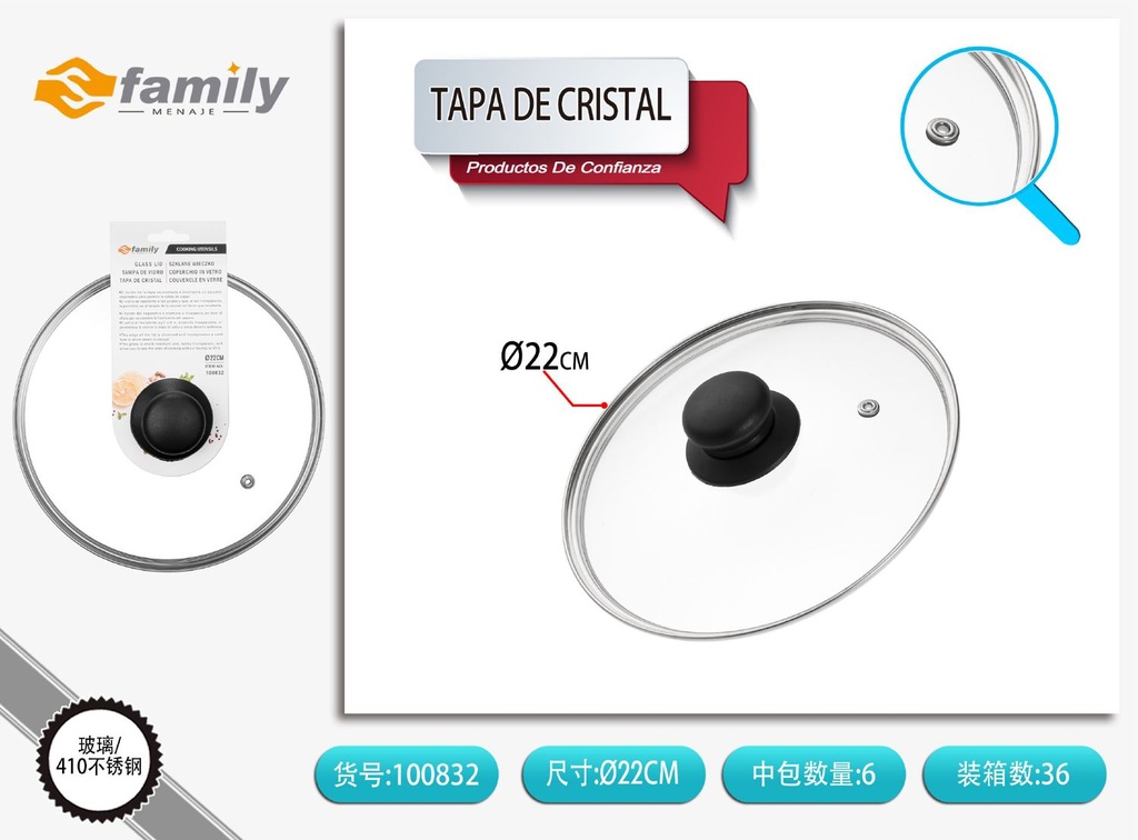 Tapa de cristal G para olla 22 cm - Accesorios de cocina