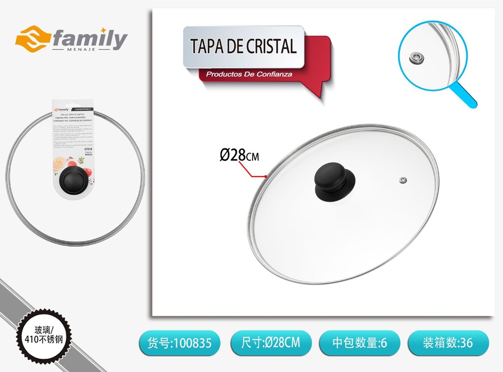 Tapa de cristal 28 cm - Accesorios para cocina