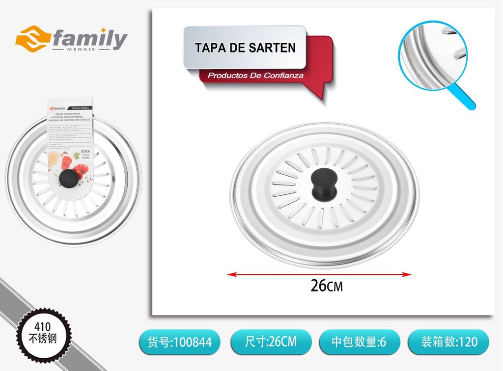 Tapa de sartén de 26cm de acero inoxidable - Accesorios para utensilios de cocina