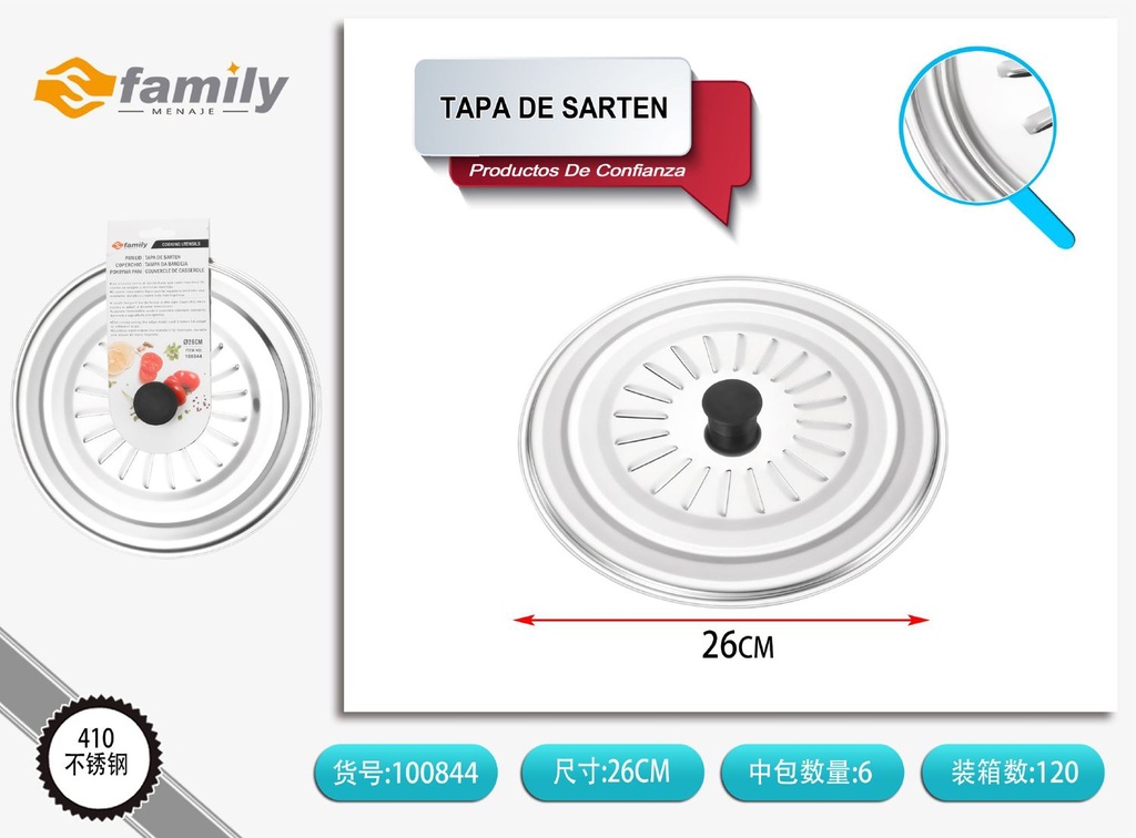 Tapa de sartén de acero inoxidable 26cm para cocina