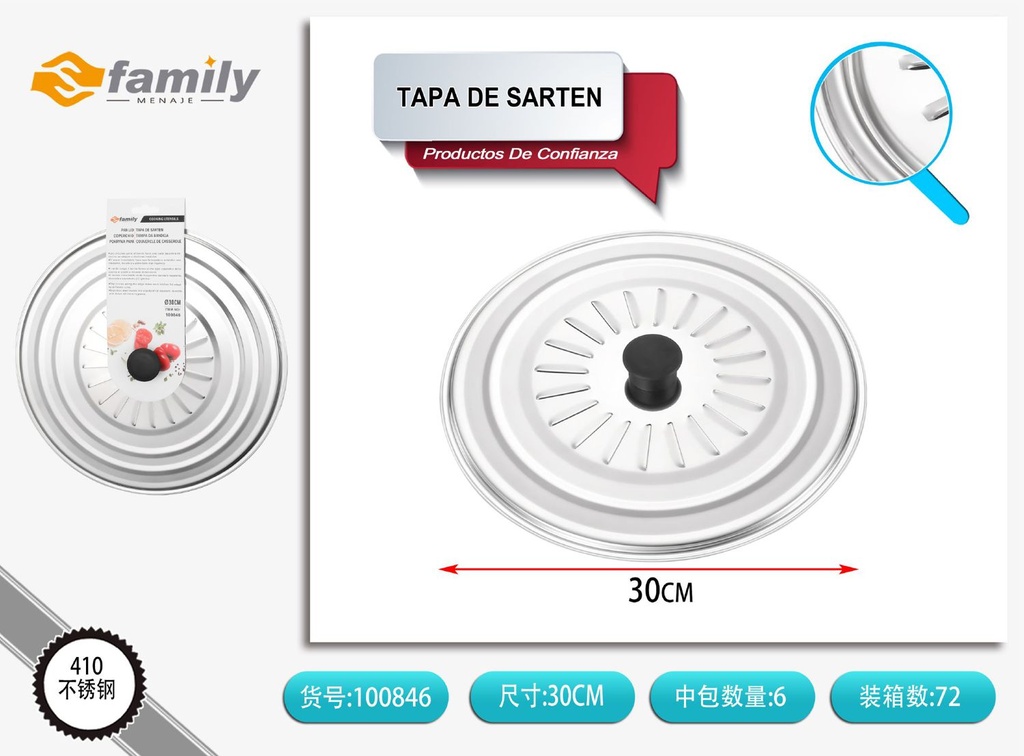 Tapa de sartén de acero inoxidable 30cm para cocina