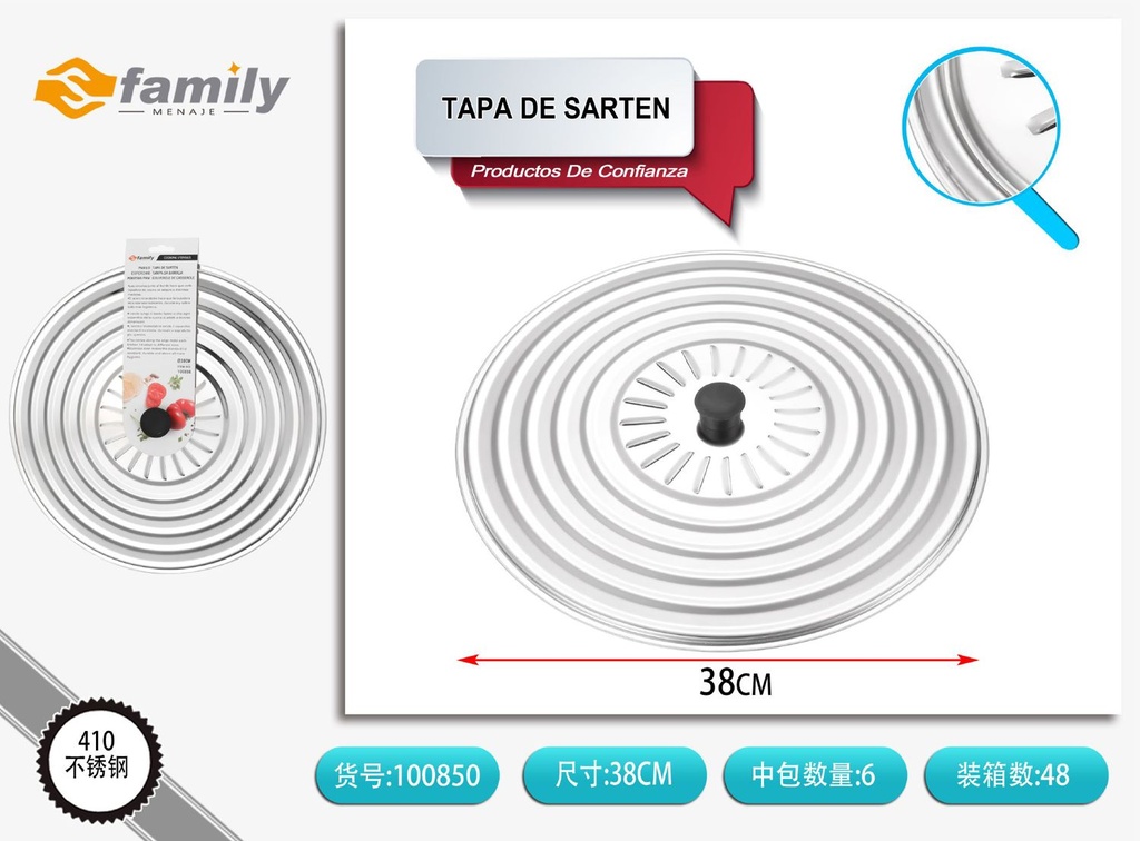 Tapa de sartén de acero inoxidable 38cm para cocina