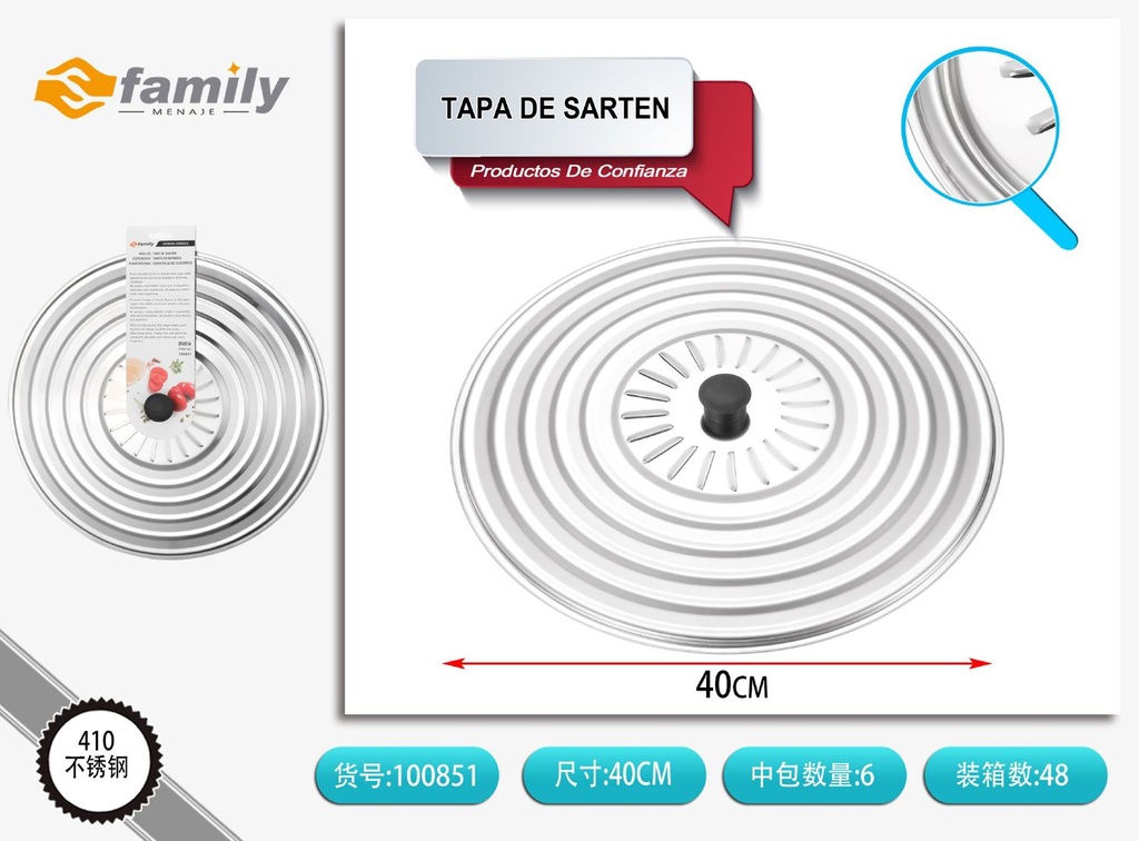 Tapa de sartén de acero inoxidable 40 cm - Accesorios de cocina