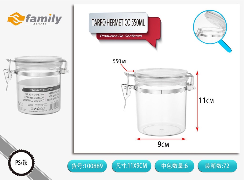 Tarro hermético 550 ml - Utensilios de cocina