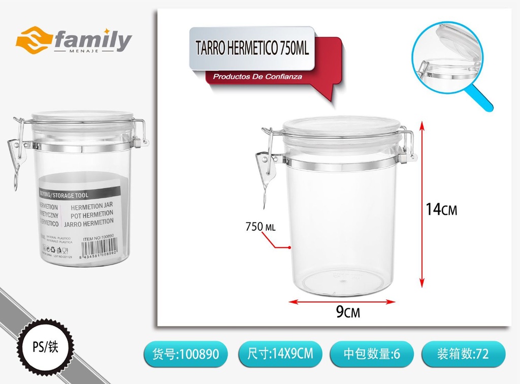 Tarro hermético 750ml - Contenedores de cocina