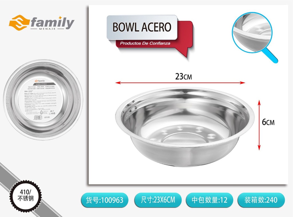 Bowl acero 24cm utensilio cocina