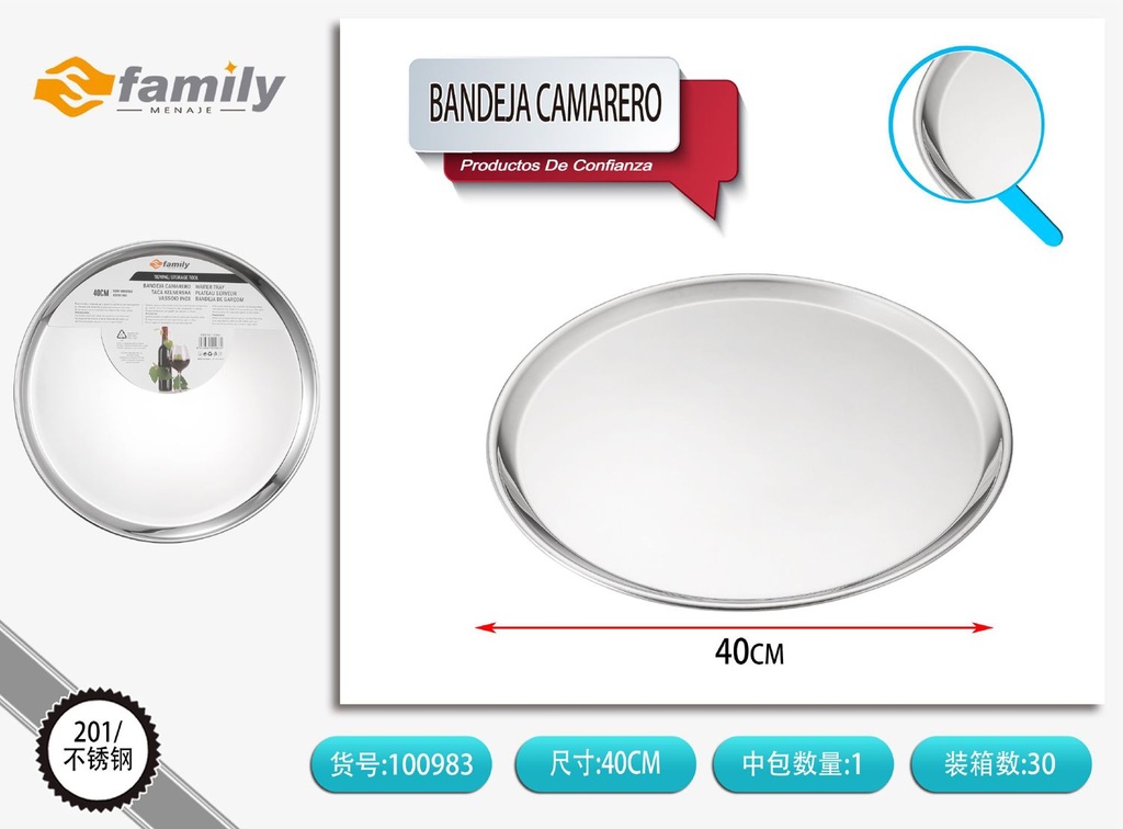 Bandeja de acero inoxidable 40 cm - Utensilios de cocina