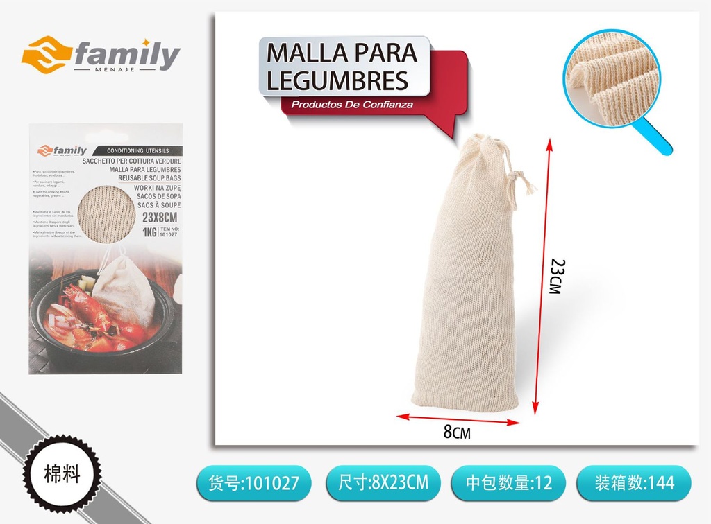 Malla para legumbres 1kg de algodón para cocina