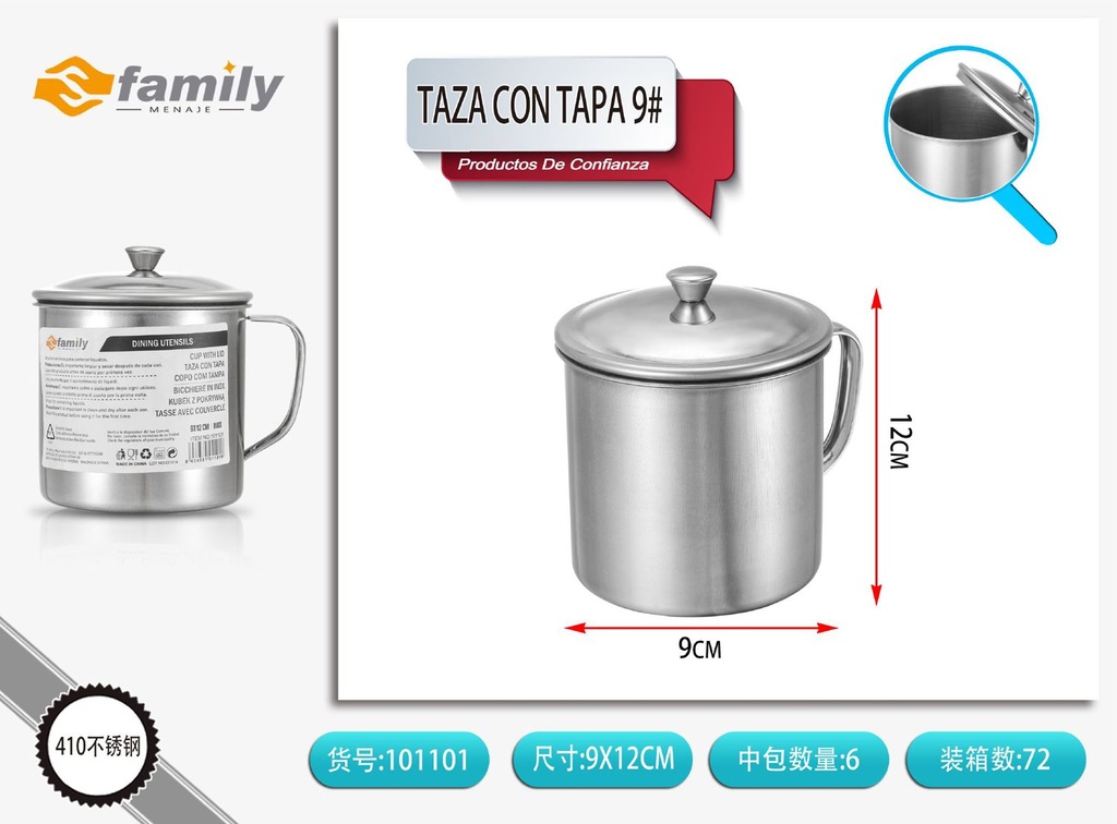 Taza con tapa de acero inoxidable 9# - Utensilios de cocina