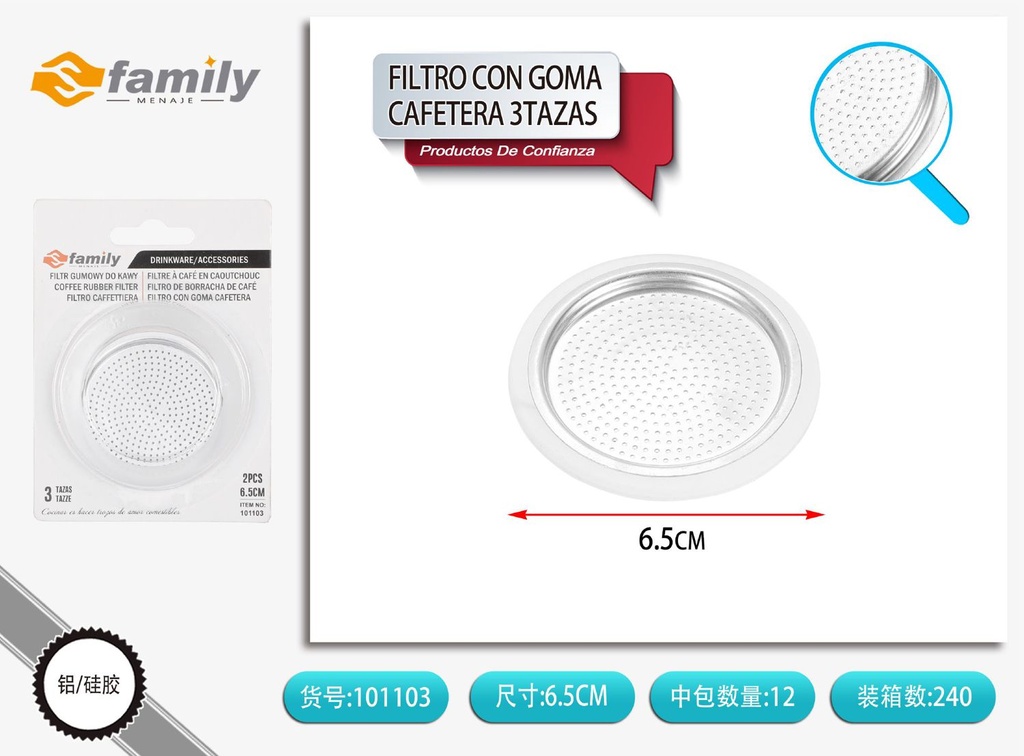 Filtro con goma para cafetera 3 tazas - Accesorios de bebida