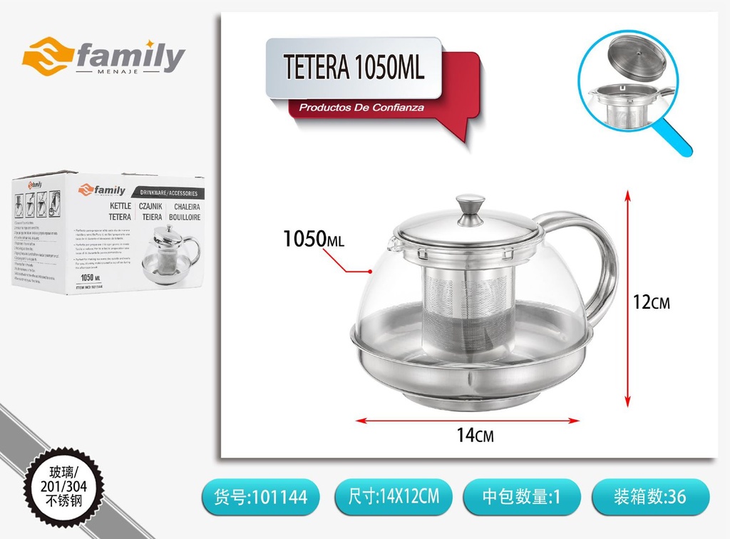 Tetera de acero inoxidable 1050ml para cocina