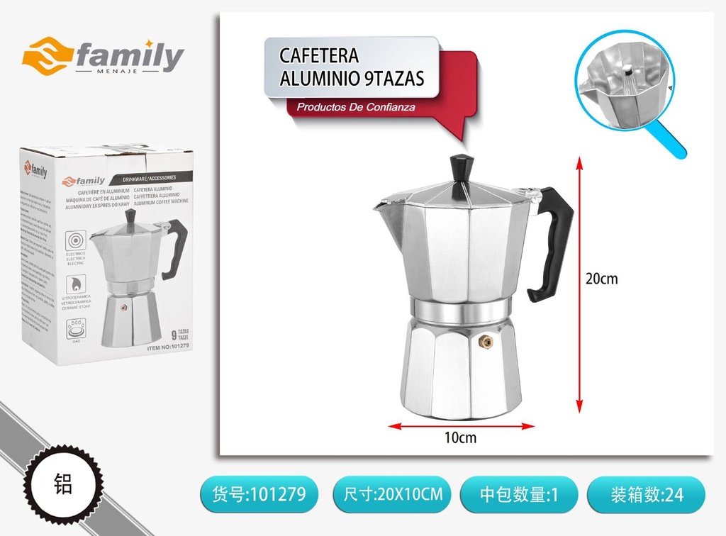 Cafetera de aluminio 9 tazas - Utensilios de cocina