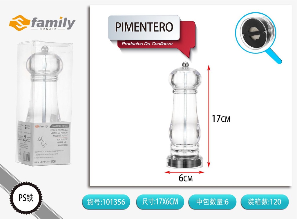 Pimentero transparente blanco - Utensilios de cocina básicos