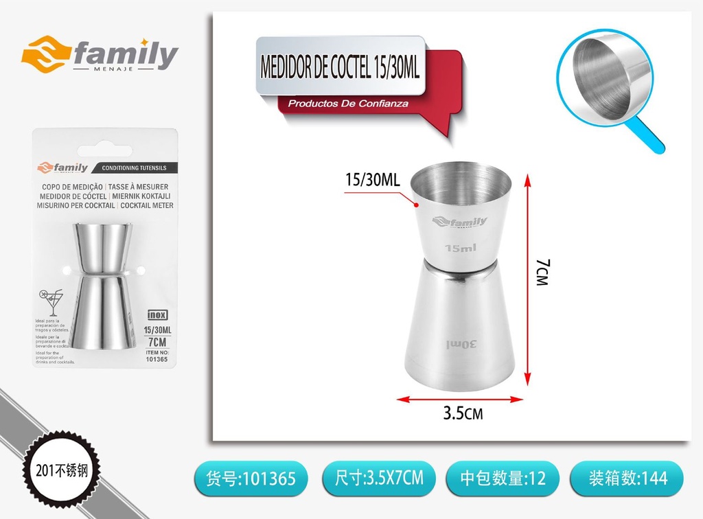 Medidor de cócteles de acero inoxidable 15/30ML - Utensilios de cocina