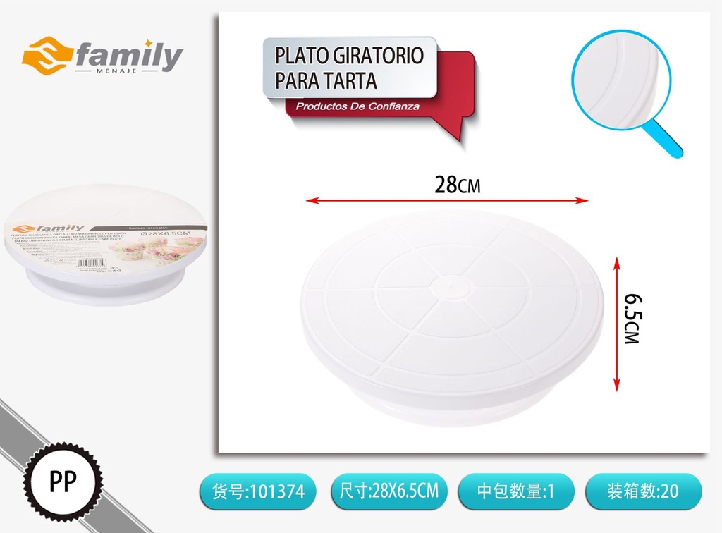 Plato giratorio para tartas 28*7 cm - Utensilios para repostería