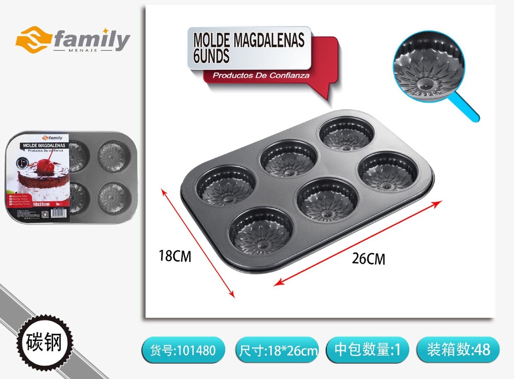 Molde para magdalenas 6und 0.3mm grosor para repostería