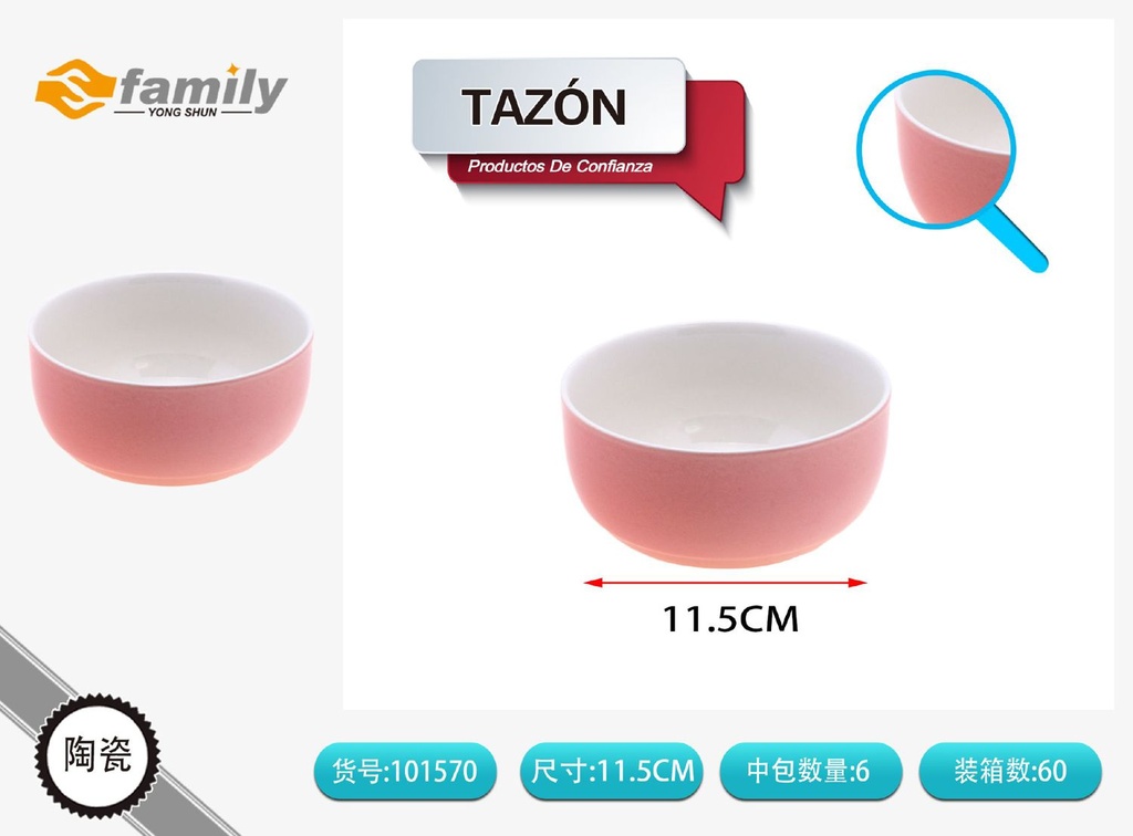 Tazón cerámico rosa 10.5*5.5cm para cocina