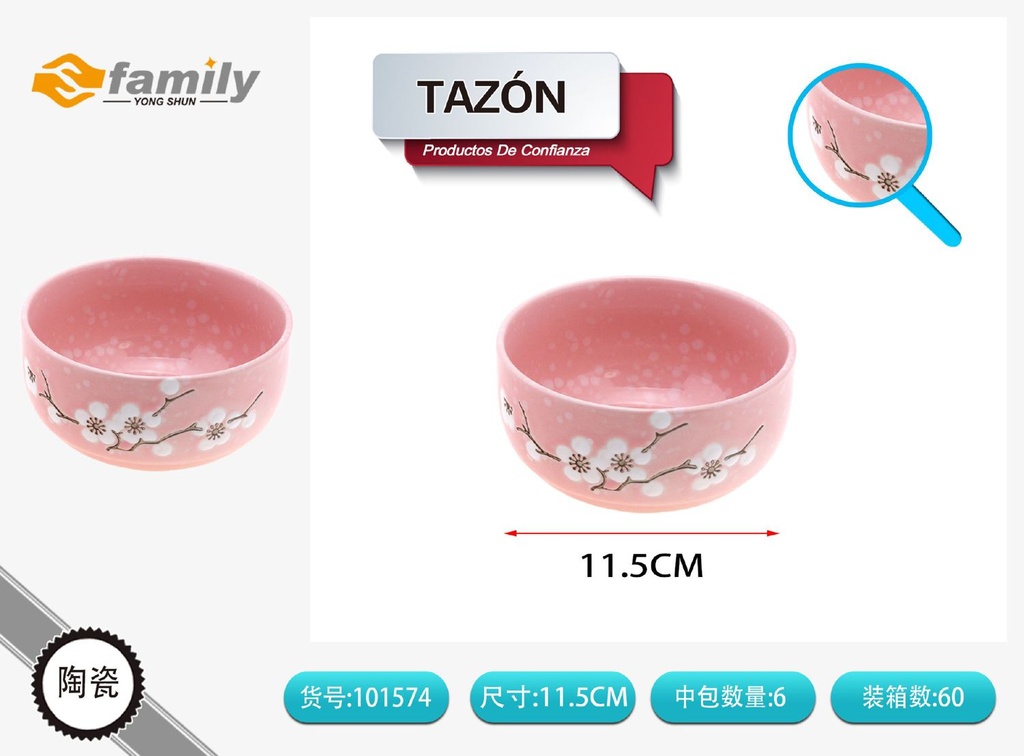 Tazón de porcelana rosa 10.5x5.5cm para servir alimentos