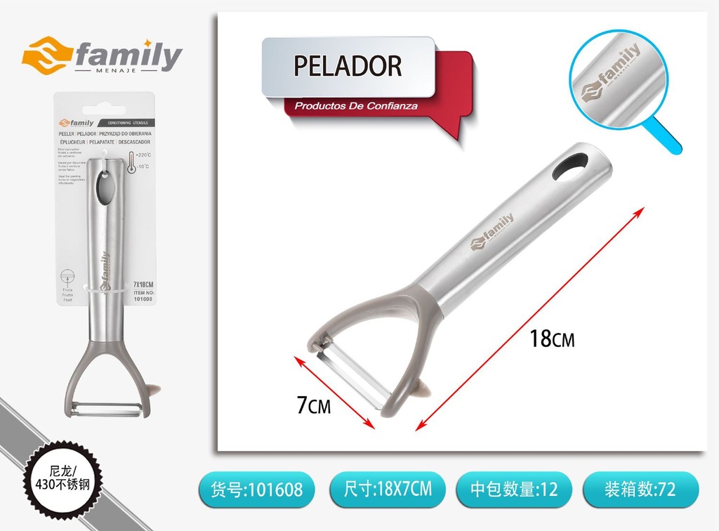 Pelador de acero inoxidable 18x7 cm para frutas y verduras