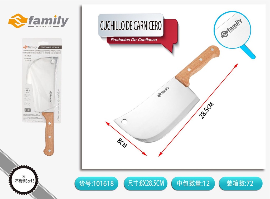 Cuchillo de carnicero con mango de madera 28.5x8 cm - Utensilios de cocina