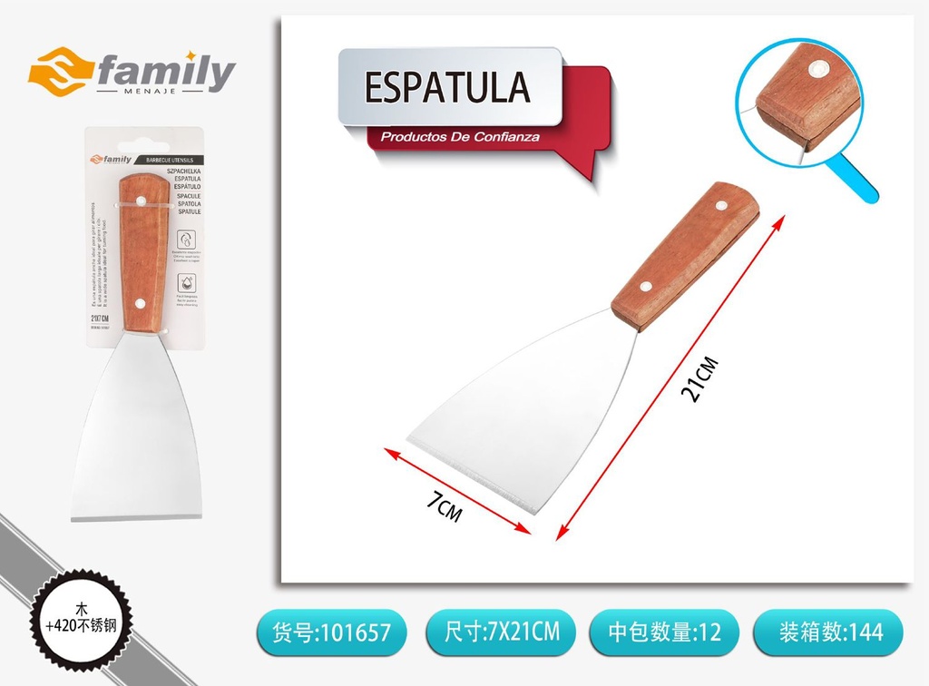 Espátula de madera de roble para barbacoa y cocina