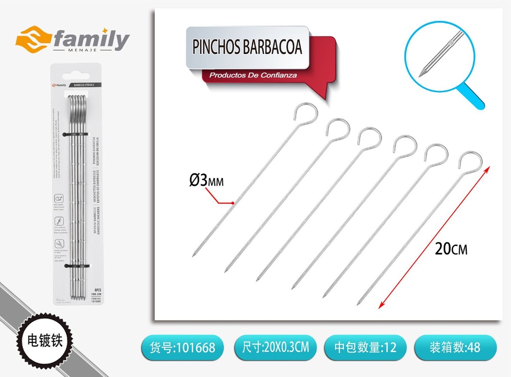 Pincers para barbacoa de hierro 20cm 6 piezas