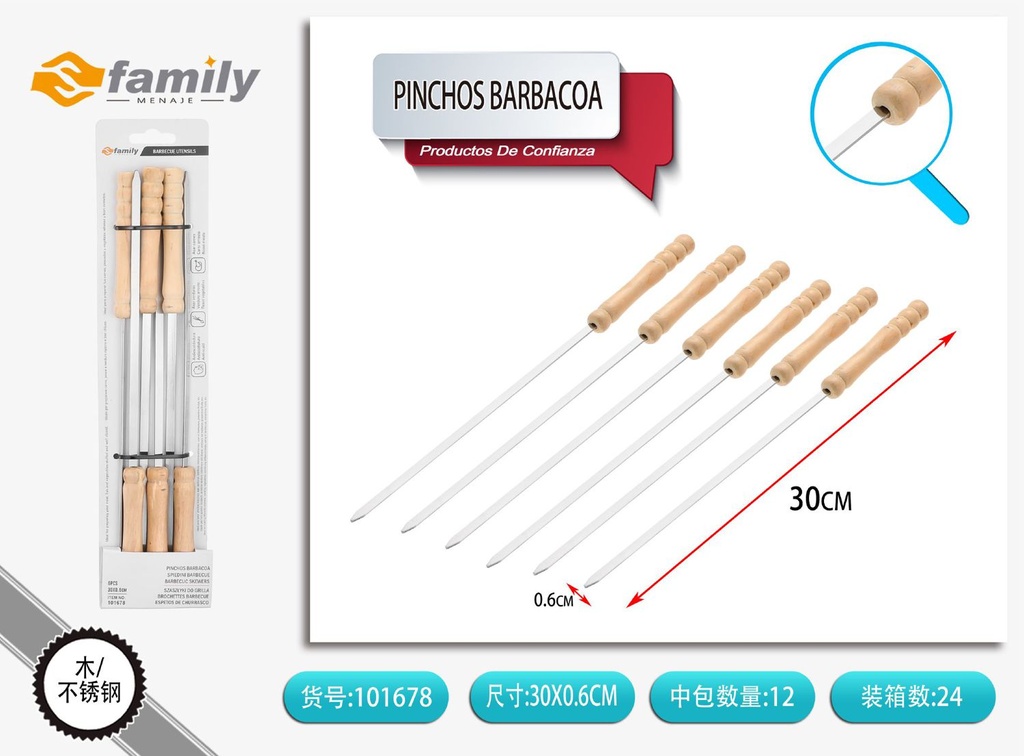 Pincitos de barbacoa 30 cm - Set de 6 pinchos para asar