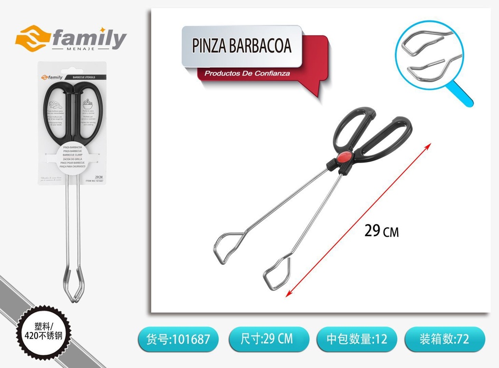 Pinza barbacoa de acero inoxidable 29cm