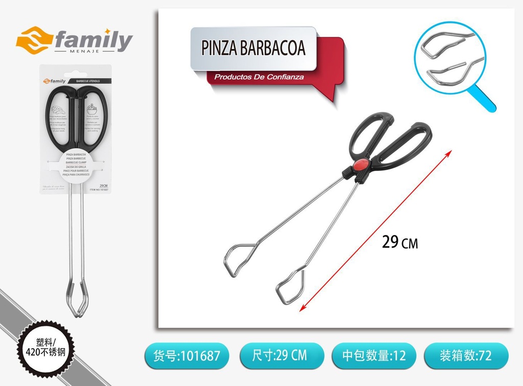 Pinza barbacoa inoxidable 29 cm/4.0 mm - Accesorios de barbacoa