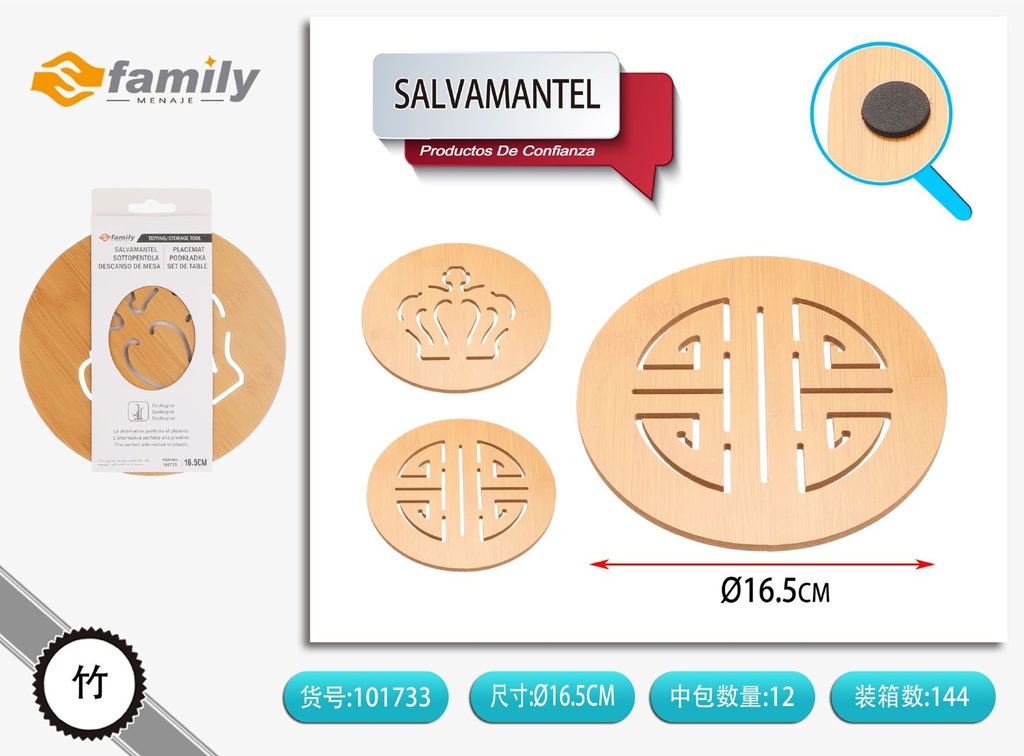 Salvamantel redondo de bambú para mesa