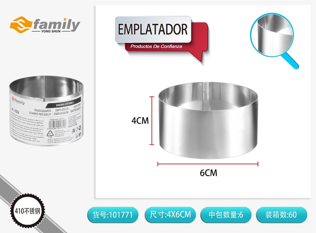 Emplatador redondo para pasteles 4x6cm para repostería
