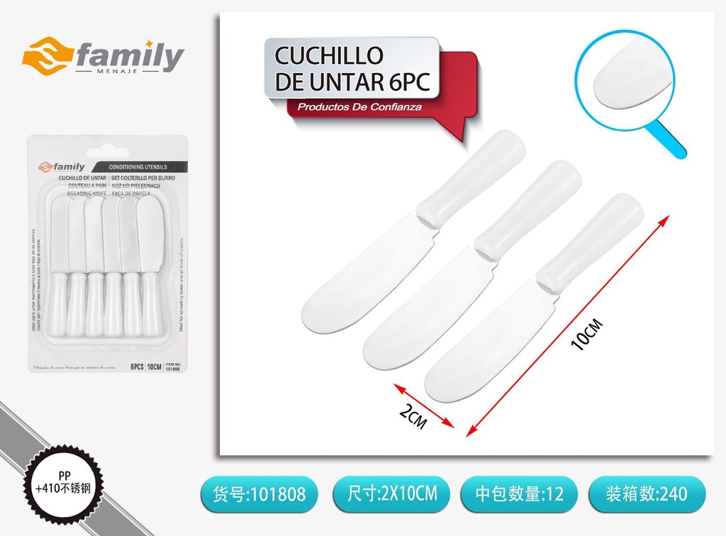 Cuchillo de untar 6 pzs de plástico - Utensilio de cocina