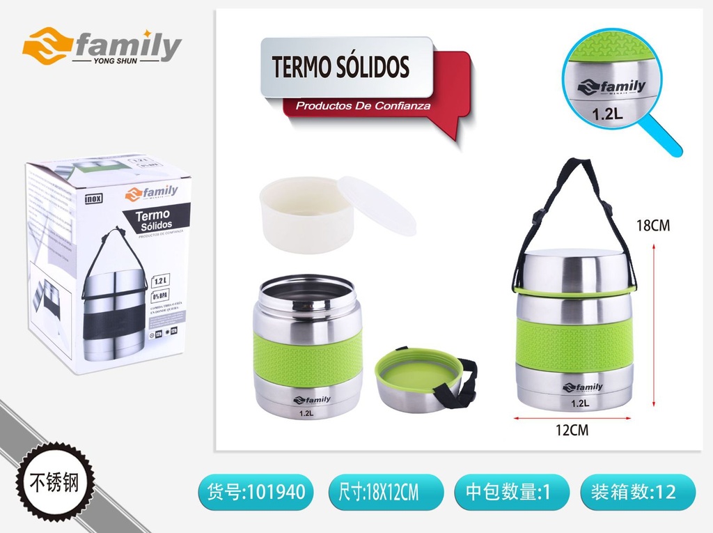 Termo para sólidos 1200ml verde interior acero inoxidable para alimentos