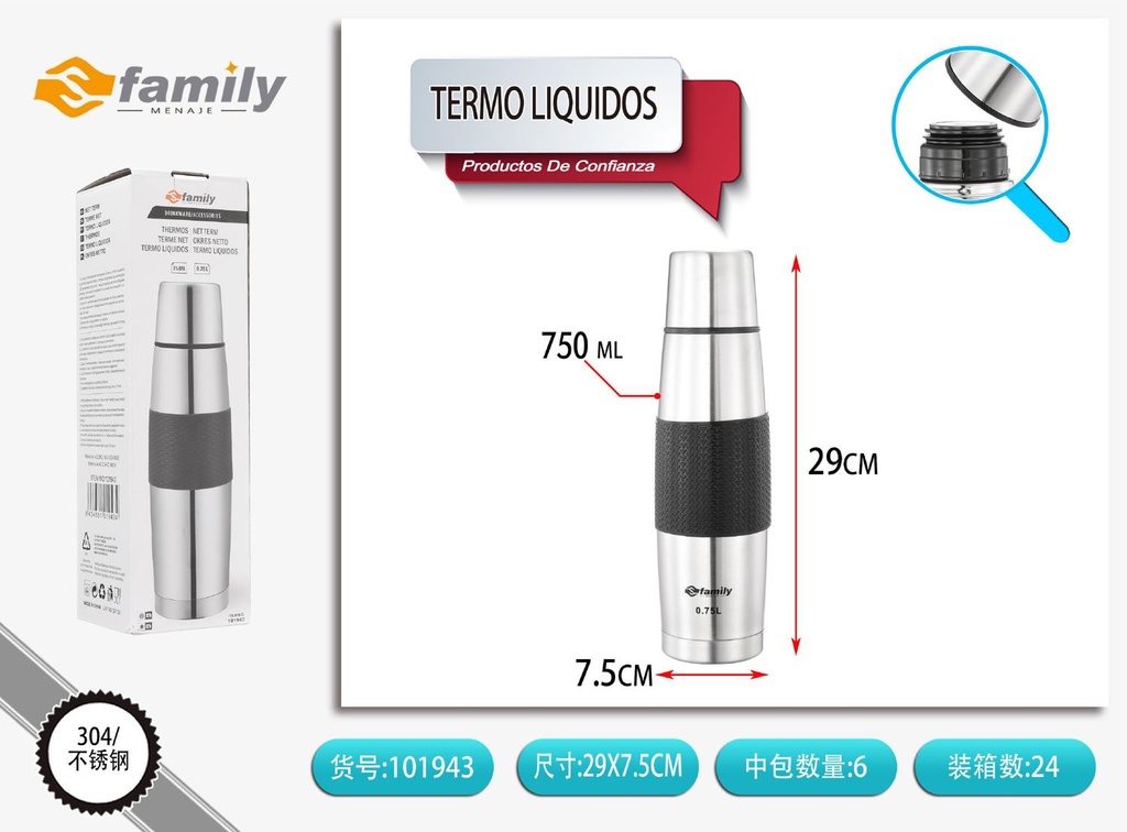 Termo negro de 750ml para líquidos