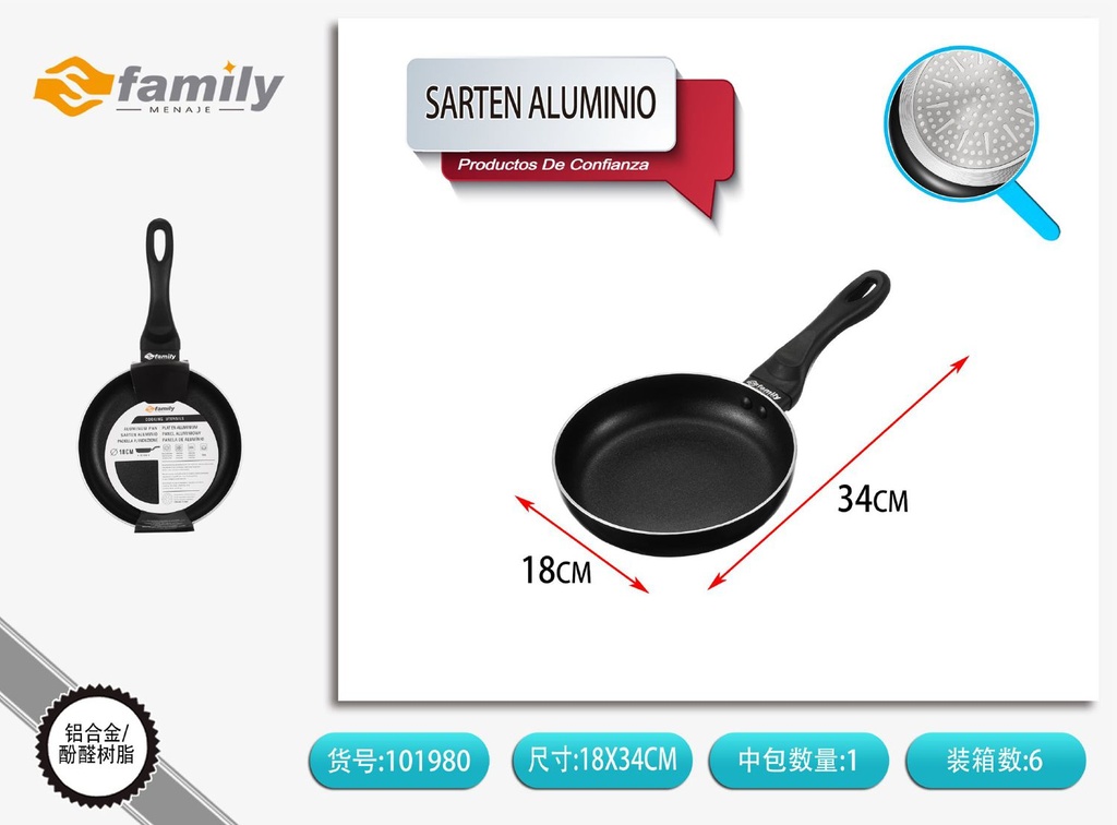 Sartén de aluminio mate 18*4.2cm 2.5mm - Utensilios de cocina