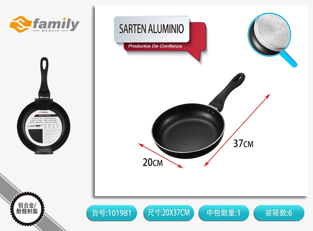 Sartén de aluminio mate de 20*4.4 cm 2.5 mm - Utensilios de cocina