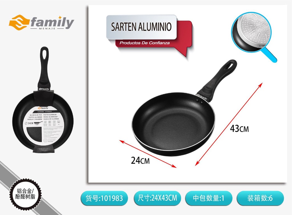 Sartén de aluminio antiadherente 24x4.9 cm - Utensilios de cocina esenciales