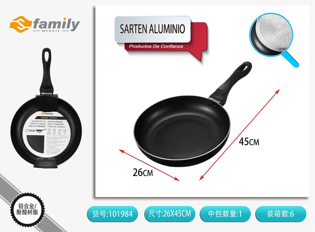 Sartén antiadherente negro de 26x5.2 cm - Utensilios de cocina