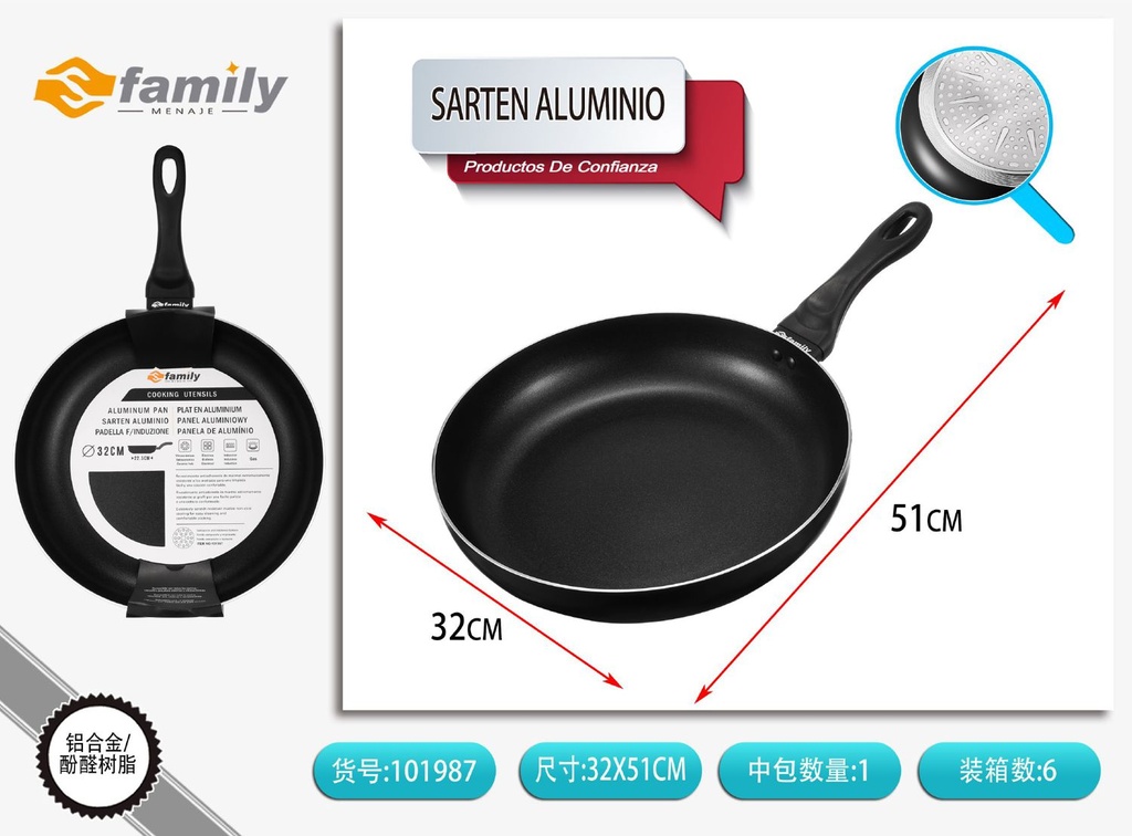 Sartén de aluminio 32*5.8 cm 2.5 mm - Utensilios de cocina