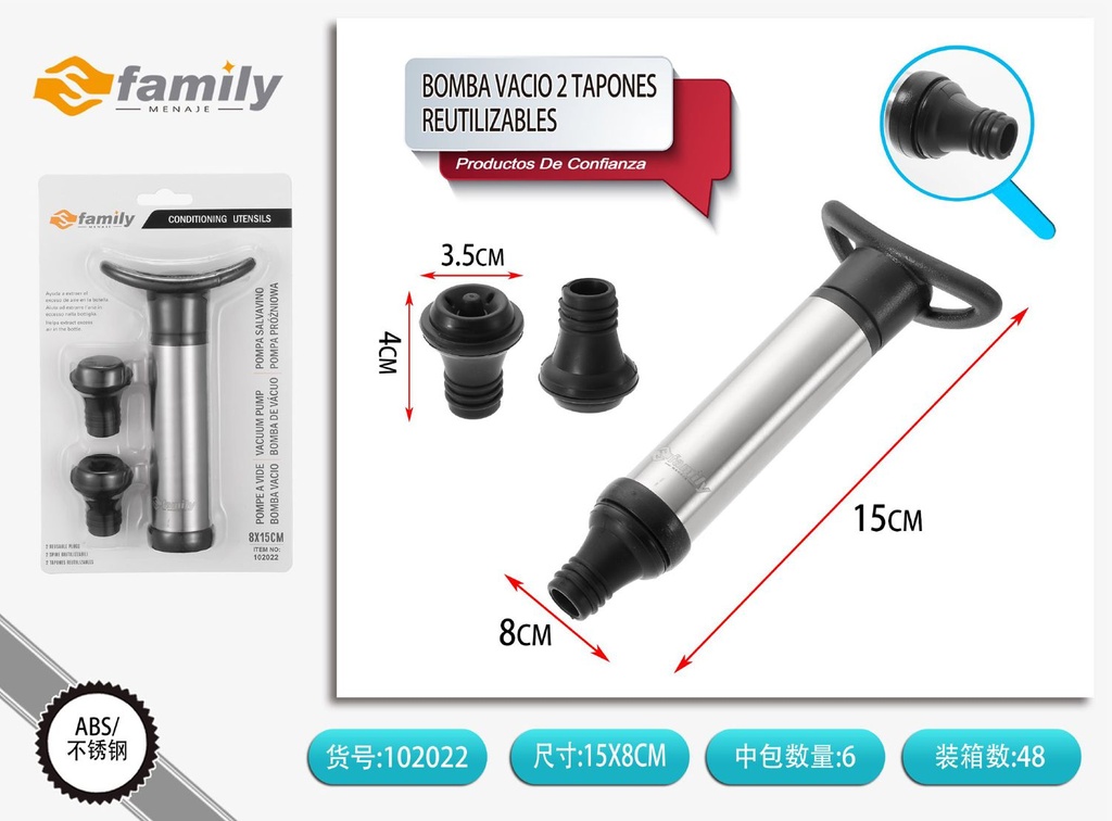 Bomba de vacío con 2 tapones reutilizables para cocina