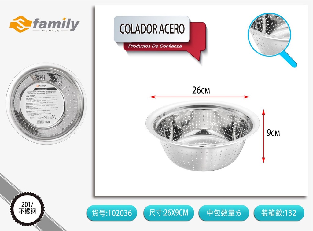 Colador acero 26cm - Utensilios de cocina