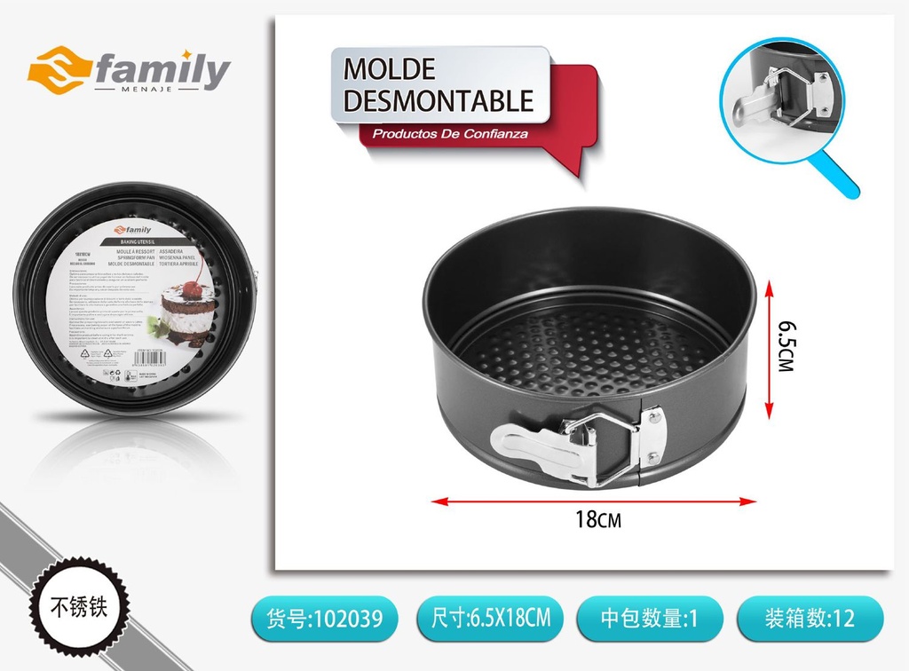 Molde desmontable para bizcocho 18cm para hornear