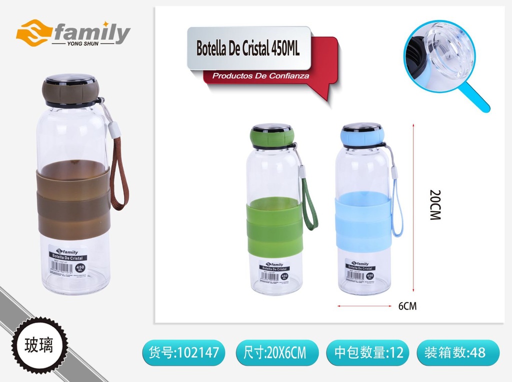 Botella de cristal 450ml resistente y sin infusor