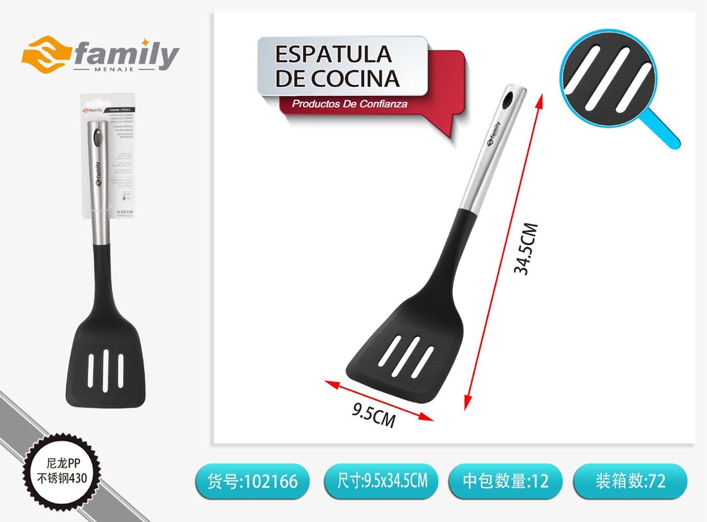 Espátula ranurada de acero inoxidable 34.5x9.5 cm - Utensilios de cocina